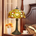 Lampe Buntglas-Sonnenblumen-Tischlampe, Nachttisch-Leseschreibtischlampe, Vintage-Orange-Blau-Nachtlampe, 19 Zoll hoch, für Wohnzimmer, Schlafzimmer, Arbeitszimmer, Bücherregal, Büro, A