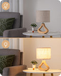 EDISHINE Nachttischlampe aus Holz, Tischlampe mit E27 Leuchtmittlel, Lampenschirm aus Leinen, mit Kabel, Moderne Beige Tischleuchte Vintage für Wohnzimmer, Schlafzimmer, Landhausstil [Energieklasse F]