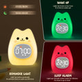Aokpsrt Katzenwecker mit Nachtlicht für Kinder mit Schlaftraining und Sound-Maschine, wiederaufladbare Silikonlampe zum Aufwachen, niedliche Tier-Tischlampe, perfekter Schlafbegleiter für Jungen und