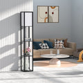 Stehlampe mit Regal aus Holz, Stehlampe Wohnzimmer mit E27 Birne 3 Farbtemperatur, Stehleuchte 1.62M mit Lampenschirm, Moderne Schwarz Standleuchte mit 3 Holzregale für Whonzimmer Schlafzimmer Büro