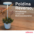 Zafferano, Poldina Reverso Lampe, Wiederaufladbare und Kabellose Tischlampe mit Touch Control, Geeignet für den Innen- und Außenbereich, Dimmer, 2200-3000 K, Höhe 35 cm, Farbe Salbei