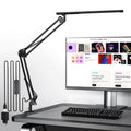 Schreibtischlampe für das Heimbüro, Schreibtischlampe Klemmbar , Architektenleuchte mit QC3.0 Adapter, Fresnel Linse, Tischlampe, 5 Farbmodi und Helligkeit, Klemmlampe mit Speicherfunktion, Schwarz