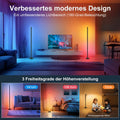 HANDSONIC RGBIC LED Stehlampe,140cm Abnehmbar stehlampen Schwarz,Stehlampe Wohnzimmer Dimmbar,16 Millionen Farben Floor Lamp mit App,180° Breite Ausleuchtung Floor Lamp Gaming LED