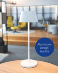 Maul Akku Tischleuchte MAULnina | Tischlampe kabellos mit langlebigem Akku | Tischlampe aufladbar bis zu 10h Beleuchtung | Lampe dimmbar für Schreibtisch, Nachttisch & Outdoor | Weiß