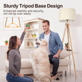 OUTON LED Stehlampe Dimmbar Dreibein Holz mit Regal, Fernbedienung, 4 Farbtemperatur, 1 Stunde Timerfunktion, Stativ Stehleuchte mit Beige Lampenschirm für Wohnzimmer, Schlafzimmer, Büro (Holz)