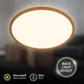 BRILONER - LED Deckenlampe mit indirektem Licht, flach, warmweißes Licht, Lampe, Deckenleuchte, Wohnzimmerlampe, LED Panel, Küchenlampe, Schlafzimmerlampe, 42x3 cm, Holzrahmen