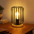 Pheashine Retro Tischlampe Vintage Industrial Tischleucht Schwarz Metall au Holz Sockel, Nachttischlampe E27 Fassung mit Schalter für Wohnzimmer Schlafzimmer- 60W Max. - Ohne Leuchtmittel