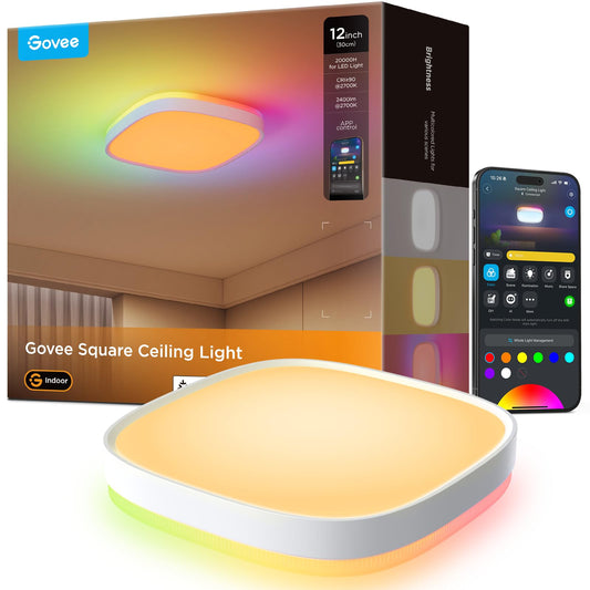 Govee Deckenlampe RGBIC Smart, 24W LED Deckenleuchte dimmbar, 2400LM Deckenlampe Schlafzimmer Kompatibel mit Matter, Alexa & Google Home mit 16 Millionen DIY Farben, für Wohnzimmer Küche Flur, 30cm
