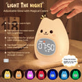 Aokpsrt Katzenwecker mit Nachtlicht für Kinder mit Schlaftraining und Sound-Maschine, wiederaufladbare Silikonlampe zum Aufwachen, niedliche Tier-Tischlampe, perfekter Schlafbegleiter für Jungen und