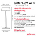 Zafferano, Sister Light Wi-Fi Lampe, Wiederaufladbare und Kabellose Tischlampe mit Fernbedienung, Geeignet für den Innen- und Außenbereich, Stufendimmer, 2200-4000 K, Höhe 32,8 cm, Farbe Elfenbein