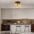 FORCOSO Kristall Deckenleuchte 3 Flammig, Kronleuchter Schwarz Gold mit Metall Rahmen Lampenschirm, E27 Deckenlampe, Moderne Ceiling Light Lampe für Schlafzimmer Wohnzimmer Flur Küche Esszimmer