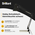 BRILLIANT Lampe, Hobby Schreibtischklemmleuchte schwarz, Metall, 1x A60, E27, 40W,Normallampen (nicht enthalten)