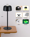 TRUMPETS Kabellose Tischlampe Akku Dimmbar, Kleine Tischlampe Vollmetall 3 Farbtemperatur, Nachttischlampe Kabellos USB-C, IP54, H25cm,für Outdoor Nachttisch Esstisch Schreibtisch