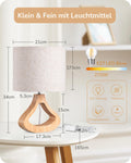 EDISHINE Nachttischlampe aus Holz, Tischlampe mit E27 Leuchtmittlel, Lampenschirm aus Leinen, mit Kabel, Moderne Beige Tischleuchte Vintage für Wohnzimmer, Schlafzimmer, Landhausstil [Energieklasse F]