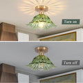 Vloitgol Deckenleuchte Vintage mit lampenschirm Grüne glas, E27 25cm, halbbündige Grüne Deckenlampe vintage blumen Glas für Schlafzimmer Flur Küche Esszimmer Wohnzimmer (Glühbirne nicht enthalten)