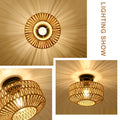 Rayofly Rattan Deckenlampe Hängend, Boho Deckenleuchte mit Rattan Lampenschirm, Vintage Bambus Deckenlampe, Rustikal Rattan Deckenleuchte Wohnzimmer, Boho Korb Lampe für Schlafzimmer Küche Flur