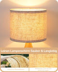 EDISHINE Nachttischlampe aus Holz, Tischlampe mit E27 Leuchtmittlel, Lampenschirm aus Leinen, mit Kabel, Moderne Beige Tischleuchte Vintage für Wohnzimmer, Schlafzimmer, Landhausstil [Energieklasse F]