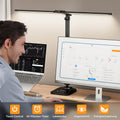 CHARYJOD Doppelkopf Schreibtischlampe LED Dimmbar, Dehnbare LED Schreibtischlampe,Schreibtisch Lampe hat 5-Farbtemperaturen und 10-Helligkeitsstufen, USB-Ladeanschluss