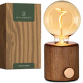 WALDWERK Nachttischlampe aus Eichenholz und Metall - Dimmbare Tischlampe mit Akku - Lampe Kabellos - Tischleuchte - Tischlampe Kabellos - Nachtlicht aus Holz