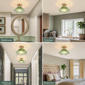 Vloitgol Deckenleuchte Vintage mit lampenschirm Grüne glas, E27 25cm, halbbündige Grüne Deckenlampe vintage blumen Glas für Schlafzimmer Flur Küche Esszimmer Wohnzimmer (Glühbirne nicht enthalten)