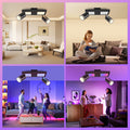 YindaLux Deckenstrahler LED Dimmbar mit Fernbedienung, RGB Farbwechsel 17W 2300LM Deckenlampe Strahler Schwenkbar, Schwarz Deckenleuchte 2 Flammig mit Unteres Glühen 7W+2x5W GU10 Spot für Wohnzimmer
