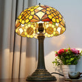 Lampe Buntglas-Sonnenblumen-Tischlampe, Nachttisch-Leseschreibtischlampe, Vintage-Orange-Blau-Nachtlampe, 19 Zoll hoch, für Wohnzimmer, Schlafzimmer, Arbeitszimmer, Bücherregal, Büro, A