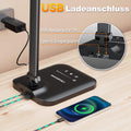 CHARYJOD Doppelkopf Schreibtischlampe LED Dimmbar, Dehnbare LED Schreibtischlampe,Schreibtisch Lampe hat 5-Farbtemperaturen und 10-Helligkeitsstufen, USB-Ladeanschluss