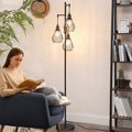 EDISHINE Stehlampe Wohnzimmer, 3-flammige Stehleuchte Dimmbar mit E27 LED-Glühbirnen, Käfig Lampenschirm aus Metall, 2700K warmweiß, Industrial Standleuchte für Schlafzimmer und Büro, 166 cm, Schwarz