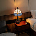 FSLiving Tiffany-Stil Tischlampe Kabellos Warmweißes,Blau Wiederaufladbar Tischleuchte, Dimmbar Nachttischlampe mit Glasschirm und Fernbedienung für Nachttisch Esszimmer Schlafzimmer -B2CDTD