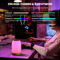 UPXNBOR LED Nachttischlampe Touch Dimmbar mit 256 RGB Farben & 4 Modi, Tischlampe Kabellos mit Timer & Haken, USB Aufladbar, Holzmaserung, Tragbares Nachtlicht für Schlafzimmer, Wohnzimmer