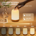 UPXNBOR LED Nachttischlampe Touch Dimmbar mit 256 RGB Farben & 4 Modi, Tischlampe Kabellos mit Timer & Haken, USB Aufladbar, Holzmaserung, Tragbares Nachtlicht für Schlafzimmer, Wohnzimmer
