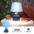 Nachttischlampe "Lina" (Blau) Tischleuchte Keramik Tischlampe mit Stoffschirm, LED geeignet, E14 230V Keramik, Tischlampe, Nachttischleuchte, Fenster Lampe, Sofalampe. Fensterbank Lampen