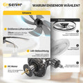 Ensenior Deckenventilator mit Beleuchtung, 50cm Deckenlampe mit Ventilator & Fernbedienung, 6 Geschwindigkeiten Leise, Stufenlos Dimmbar (3000K-6500K), Flaches Design für Schlafzimmer Büro - Weiß