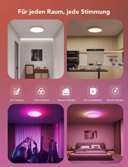Govee Deckenleuchte RGBIC Smart 24W Ø30cm Led Deckenleuchte dimmbar Deckenlampe Led mit 16 Millionen DIY Farben